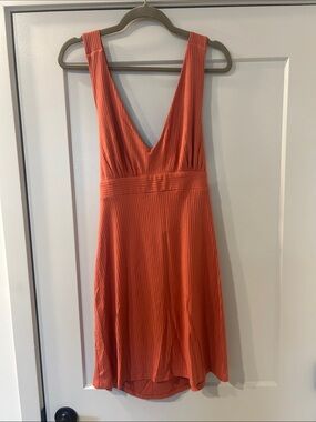 Volcom Ribbed V-Neck Mini Dress in Coral Orange